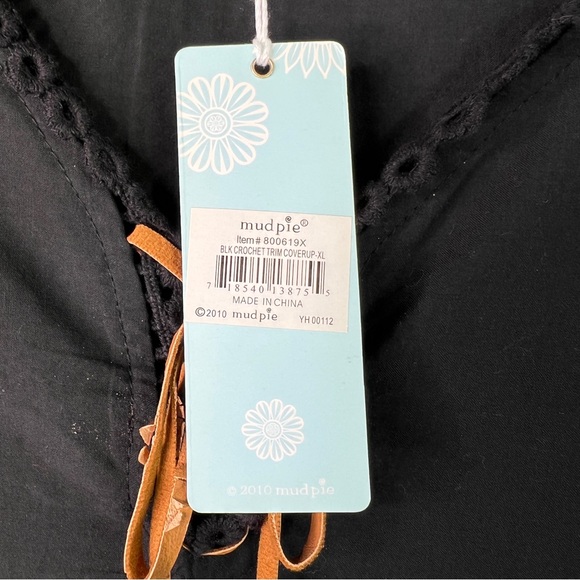 Mud Pie (Flawed Tie String) XL Black Coverup With Eyelet Lace Trim Pullover - Picture 10 of 13